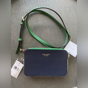 NWT Kate Spade Double Zip Small Crossbody Navy/White/Green